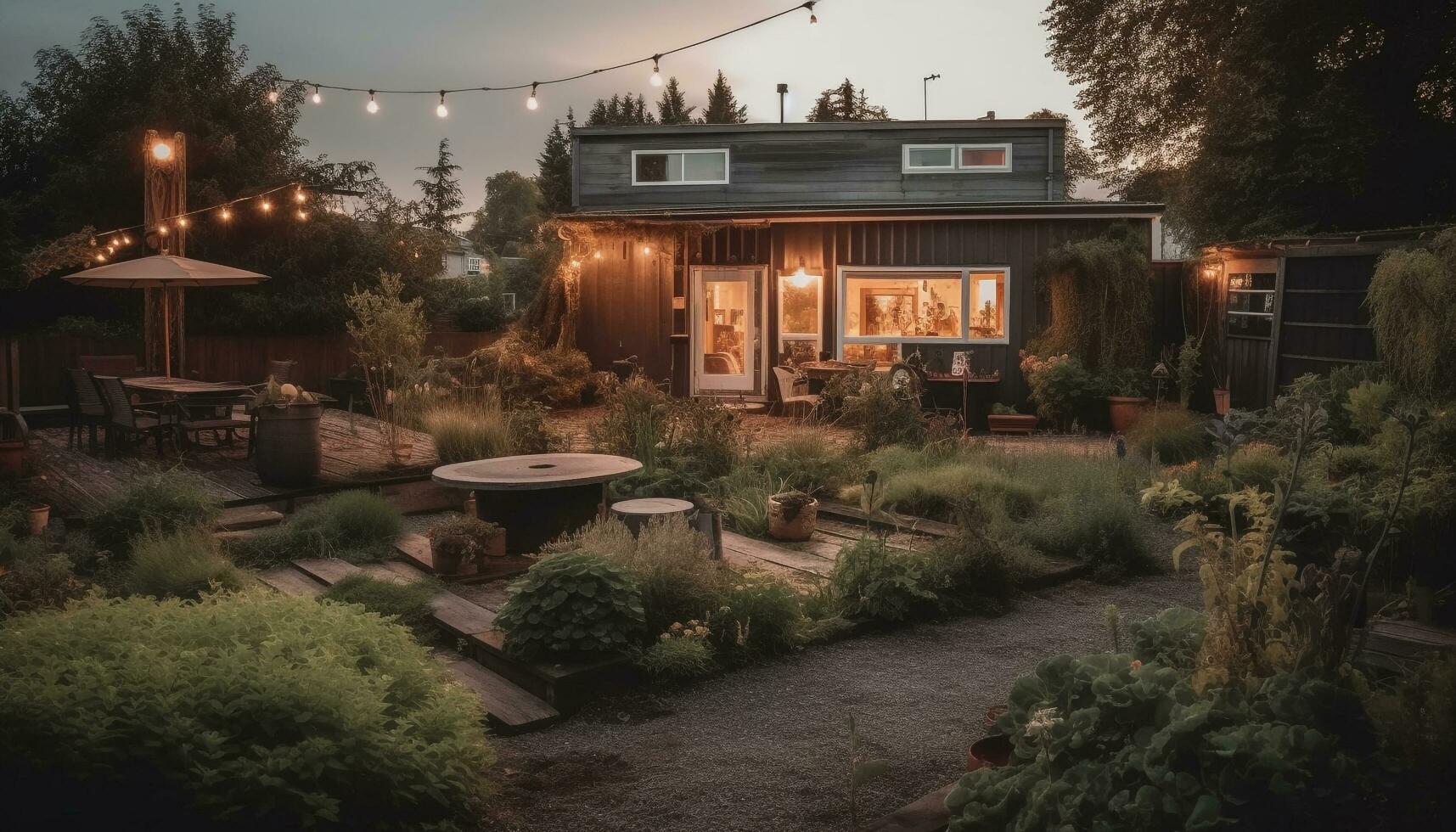 tiny home living in the evening
